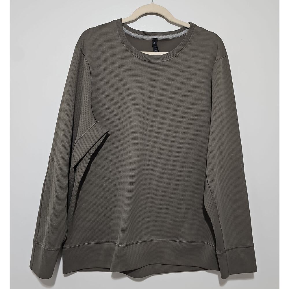 Lululemon Shift Stitch Crew Mens XL Army Green Waffle Knit Sweat Wicking - Picture 3 of 10